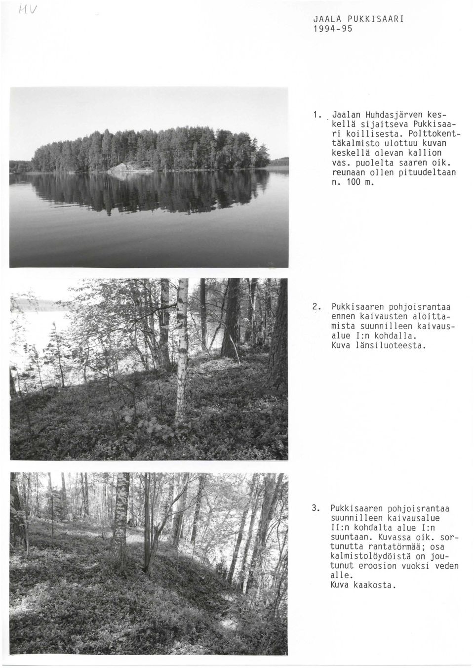 Pukkisaaren pohjoisrantaa ennen kaivausten aloittamista suunnilleen kaivaus alue I:n kohdalla. Kuva länsiluoteesta. 3.