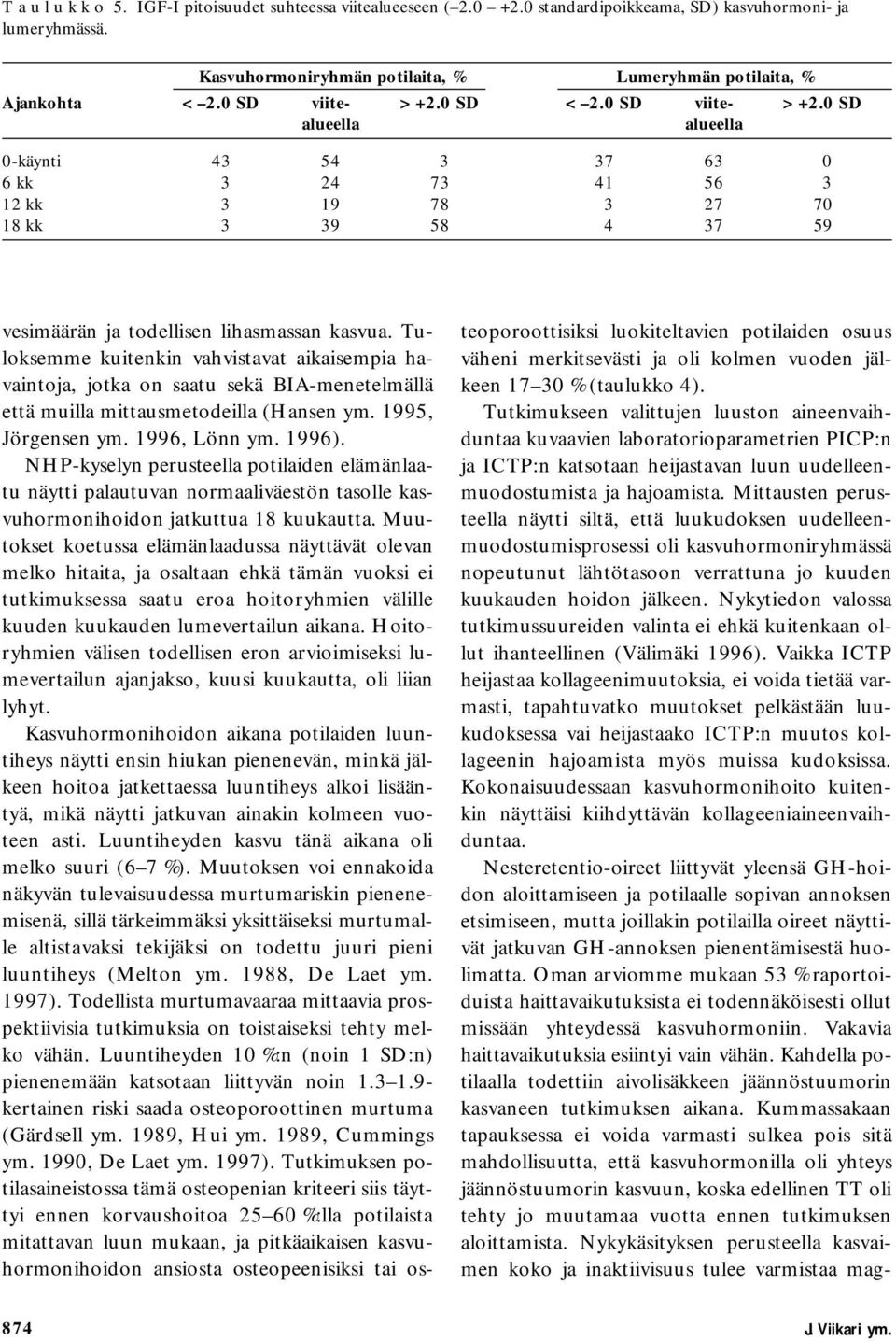 Tuloksemme kuitenkin vahvistavat aikaisempia havaintoja, jotka on saatu sekä BIA-menetelmällä että muilla mittausmetodeilla (Hansen ym. 1995, Jörgensen ym. 1996, Lönn ym. 1996).