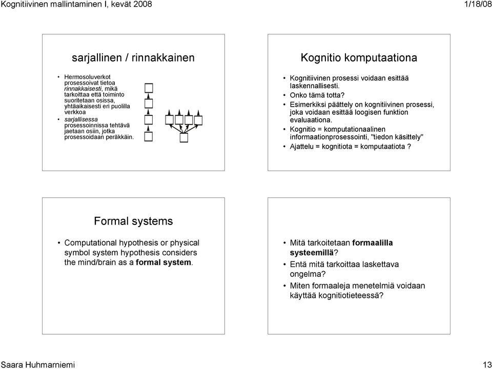 Esimerkiksi päättely on kognitiivinen prosessi, joka voidaan esittää loogisen funktion evaluaationa.