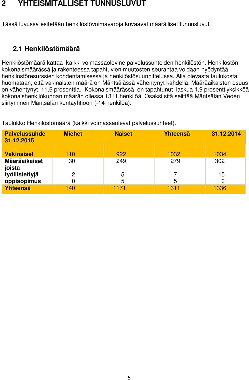 Henkilöstön kokonaismäärässä ja rakenteessa tapahtuvien muutosten seurantaa voidaan hyödyntää henkilöstöresurssien kohdentamisessa ja henkilöstösuunnittelussa.