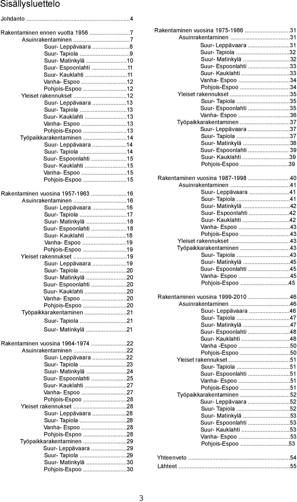 ..14 Suur- Leppävaara...14 Suur- Tapiola...14 Suur- Espoonlahti...15 Suur- Kauklahti...15 Vanha- Espoo...15 Pohjois-Espoo...15 Rakentaminen vuosina 1957-1963...16 Asuinrakentaminen.