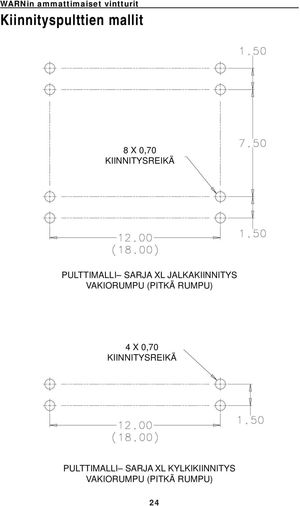 JALKAKIINNITYS VAKIORUMPU (PITKÄ RUMPU) 4 X 0,70