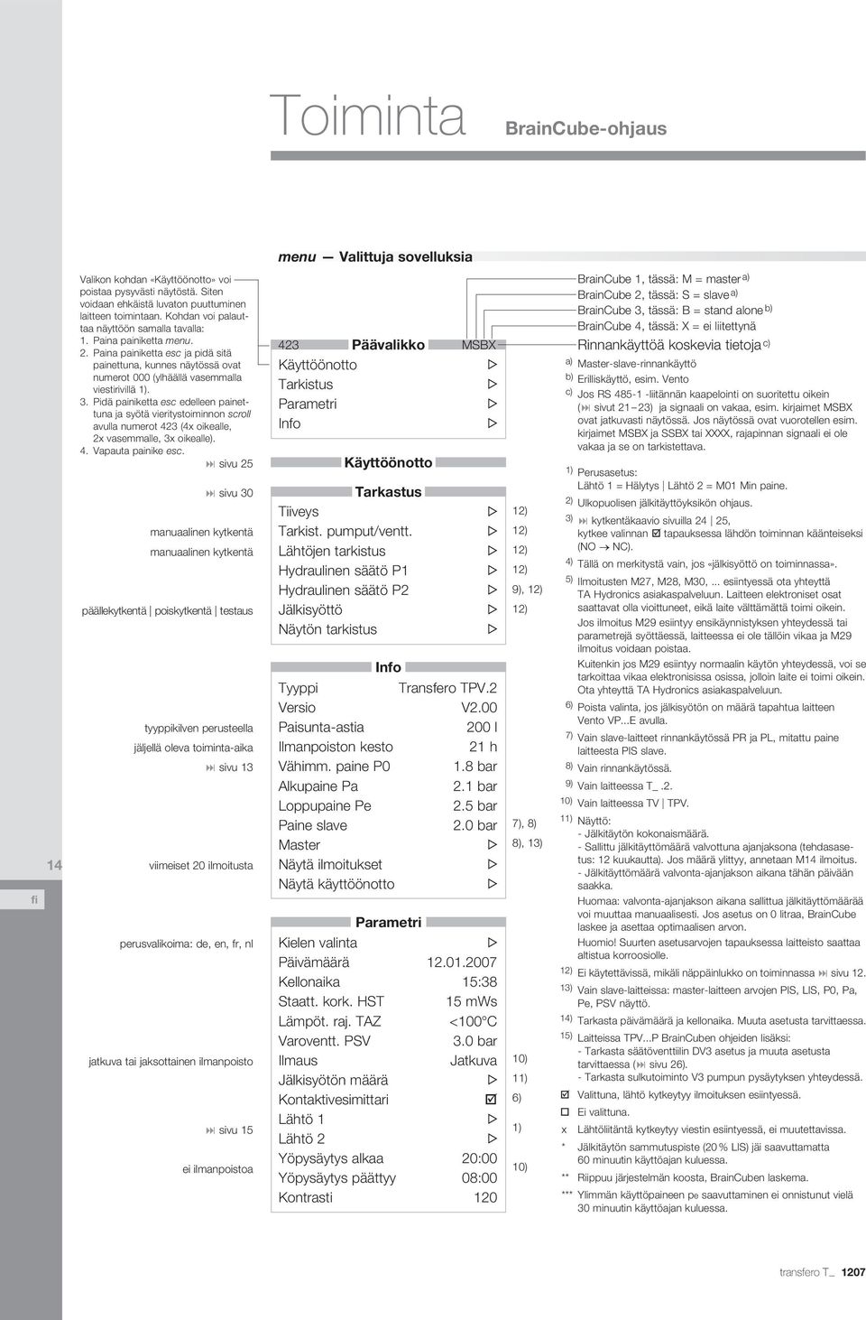 Pidä painiketta esc edelleen painettuna ja syötä vieritystoiminnon scroll avulla numerot 423 (4x oikealle, 2x vasemmalle, 3x oikealle). 4. Vapauta painike esc.