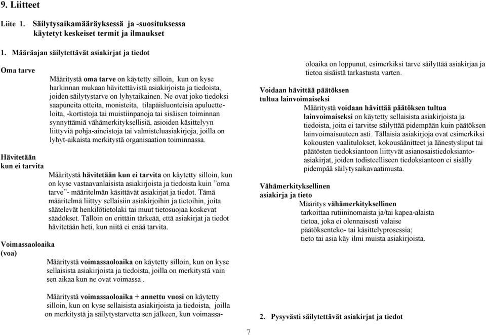 joiden säilytystarve on lyhytaikainen.