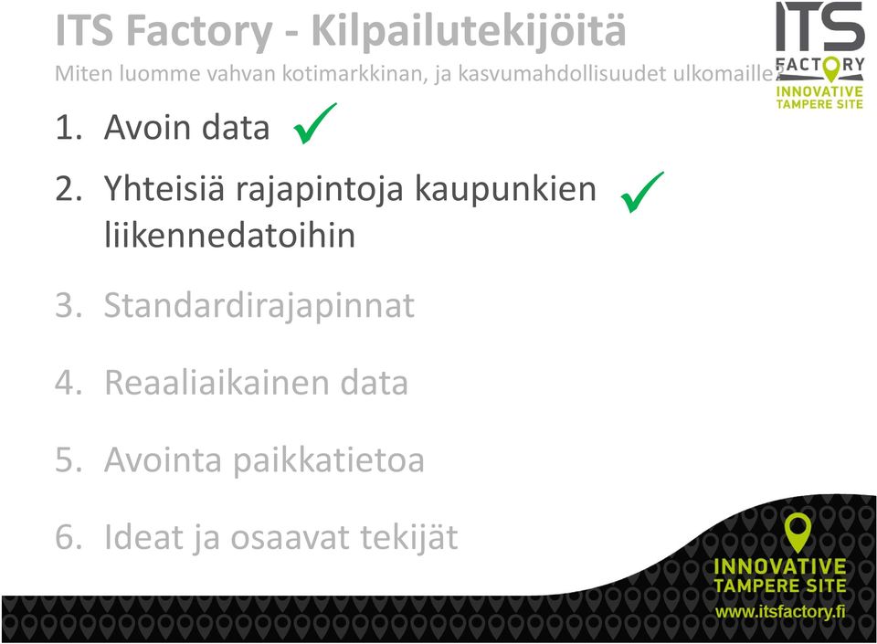 Yhteisiä rajapintoja kaupunkien liikennedatoihin 3.