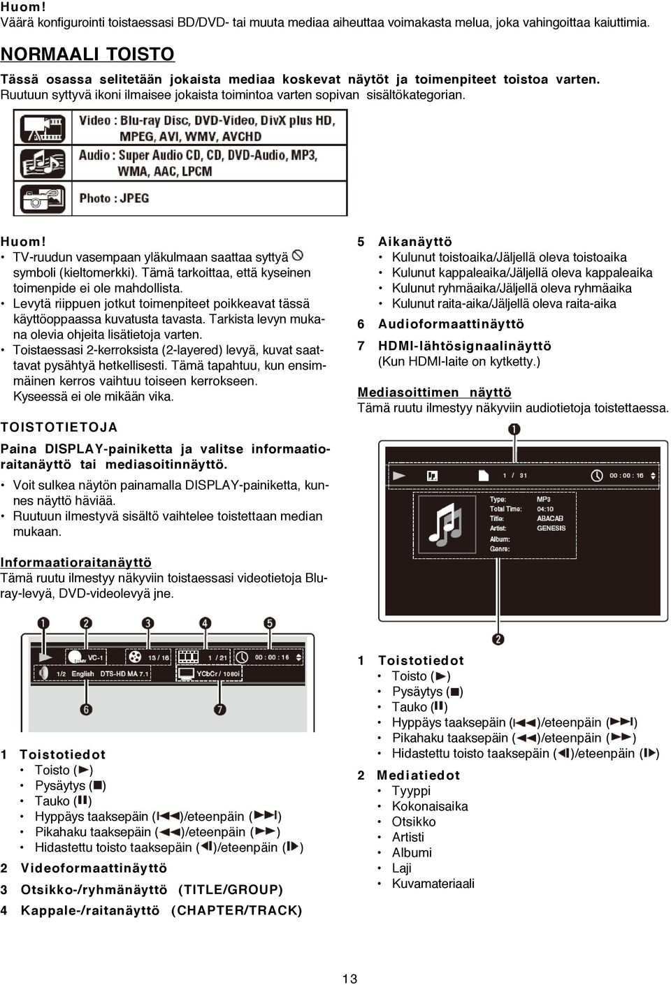 TV-ruudun vasempaan yläkulmaan saattaa syttyä symboli (kieltomerkki). Tämä tarkoittaa, että kyseinen toimenpide ei ole mahdollista.