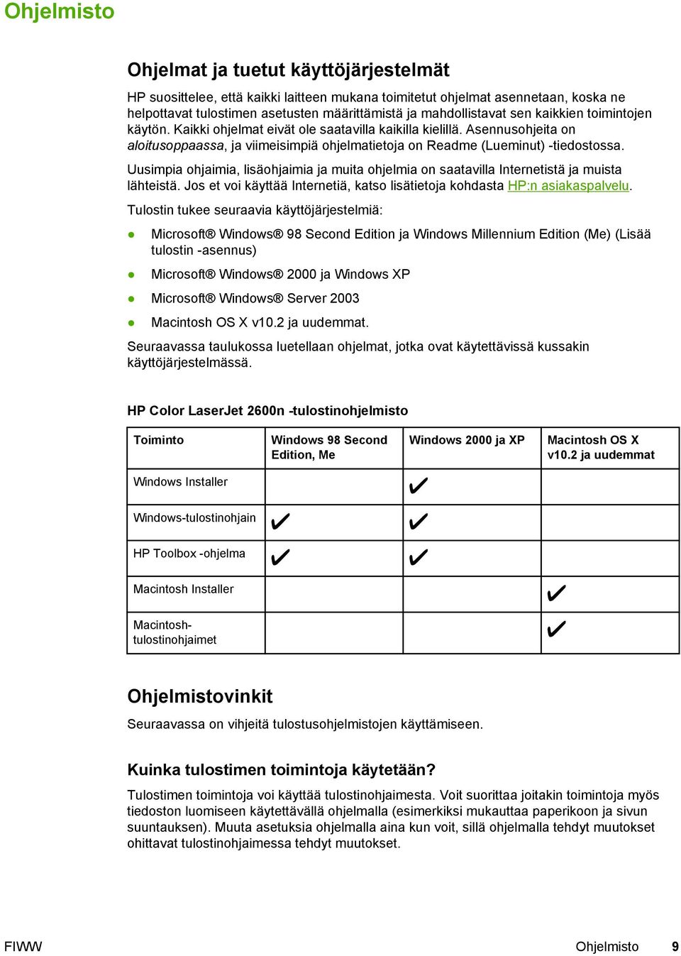 Uusimpia ohjaimia, lisäohjaimia ja muita ohjelmia on saatavilla Internetistä ja muista lähteistä. Jos et voi käyttää Internetiä, katso lisätietoja kohdasta HP:n asiakaspalvelu.