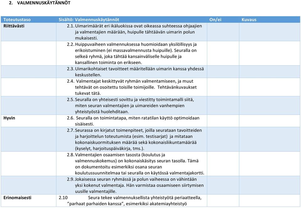 2. Huippuvaiheen valmennuksessa huomioidaan yksilöllisyys ja erikoistuminen (ei massavalmennusta huipuille).