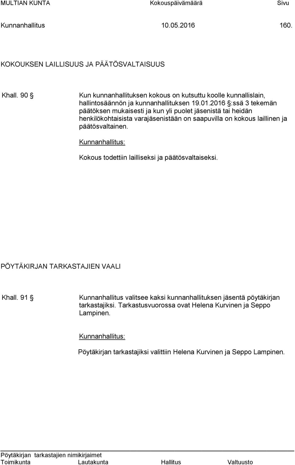 2016 :ssä 3 tekemän päätöksen mukaisesti ja kun yli puolet jäsenistä tai heidän henkilökohtaisista varajäsenistään on saapuvilla on kokous laillinen ja päätösvaltainen.