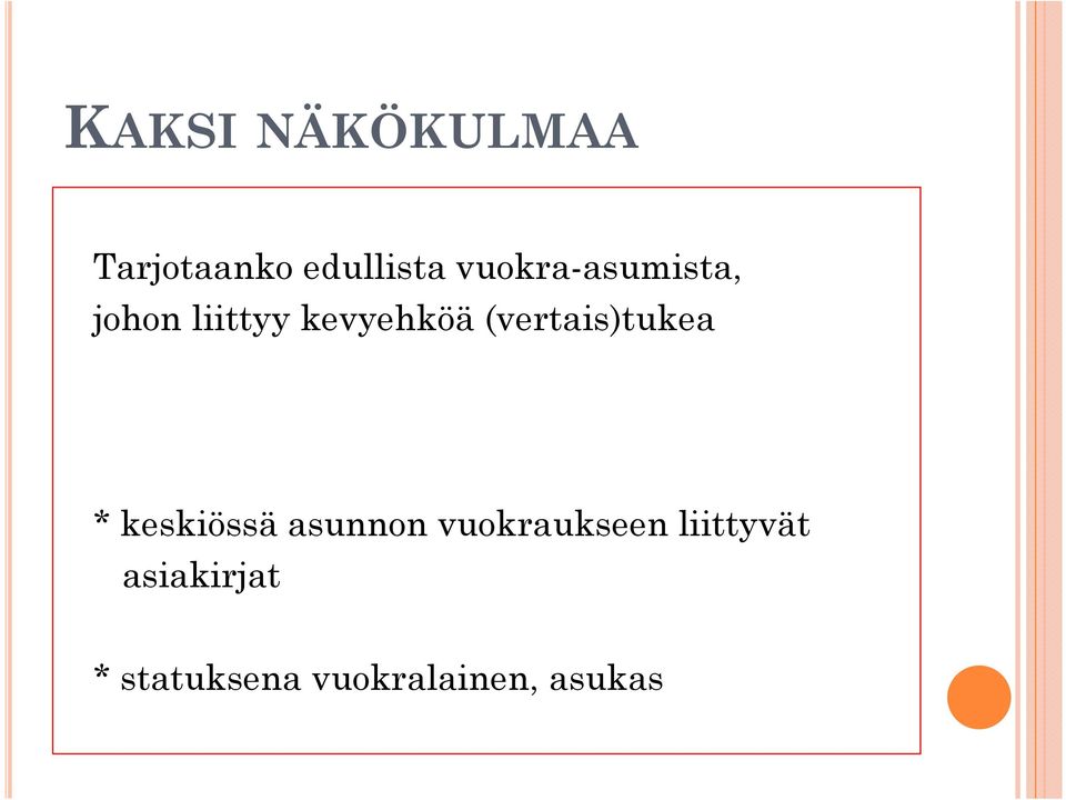 (vertais)tukea * keskiössä asunnon