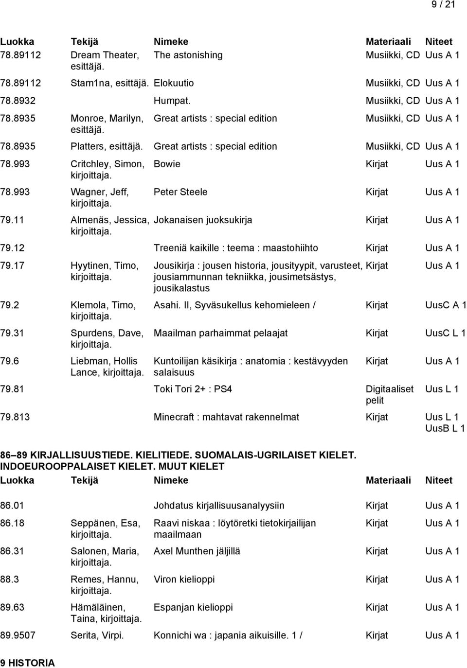 Almenäs, Jessica, Bowie Peter Steele Jokanaisen juoksukirja 79.2 Treeniä kaikille : teema : maastohiihto 79.7 Hyytinen, Timo, 79.2 Klemola, Timo, 79.3 Spurdens, Dave, 79.