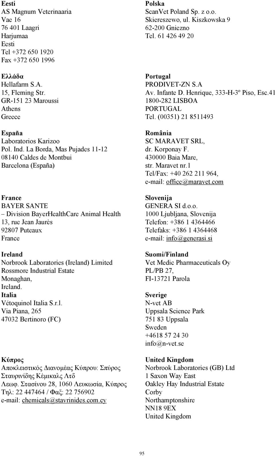 La Borda, Mas Pujades 11-12 08140 Caldes de Montbui Barcelona (España) France BAYER SANTE Division BayerHealthCare Animal Health 13, rue Jean Jaurès 92807 Puteaux France Ireland Norbrook Laboratories