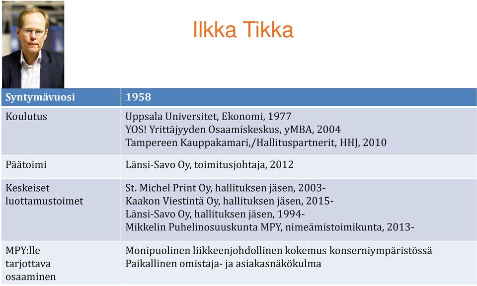 Keskeiset luottamustoimet MPY:lle tarjottava osaaminen St.