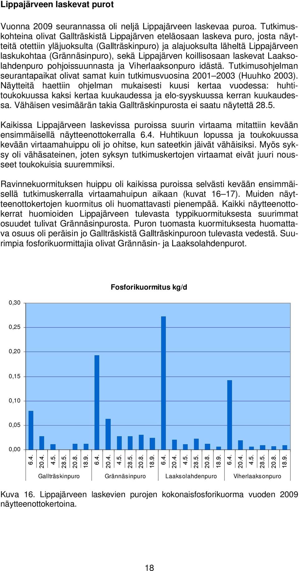 sekä Lippajärven koillisosaan laskevat Laaksolahdenpuro pohjoissuunnasta ja Viherlaaksonpuro idästä. Tutkimusohjelman seurantapaikat olivat samat kuin tutkimusvuosina 21 23 (Huuhko 23).