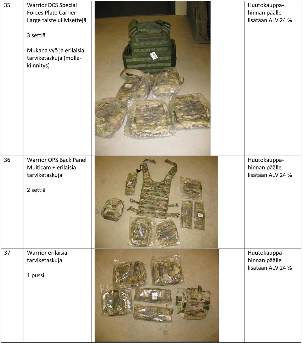 (mollekiinnitys) 3 settiä 36 Warrior OPS Back Panel Multicam +