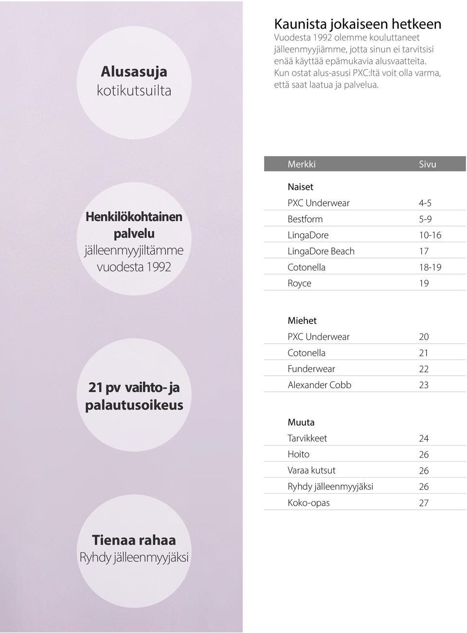 Henkilökohtainen palvelu jälleenmyyjiltämme vuodesta 1992 Merkki Naiset PXC Underwear Bestform LingaDore LingaDore Beach Cotonella Royce Sivu -5 5-9 10-16