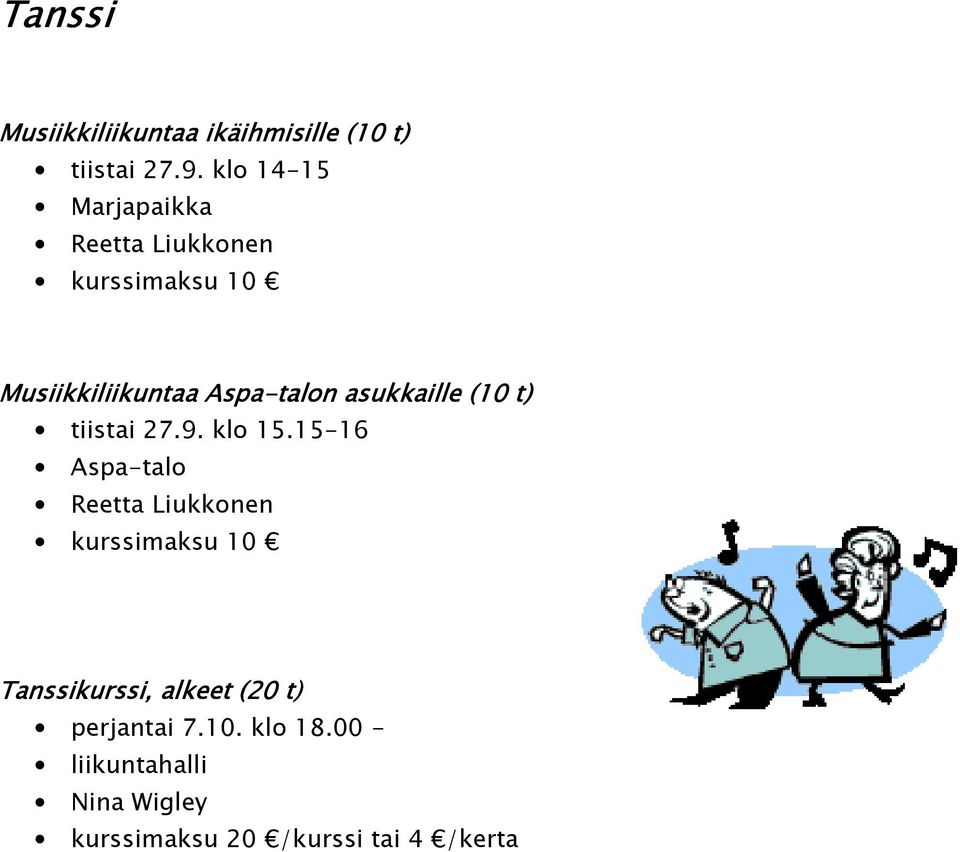 asukkaille (10 tiistai 27.9. klo 15.