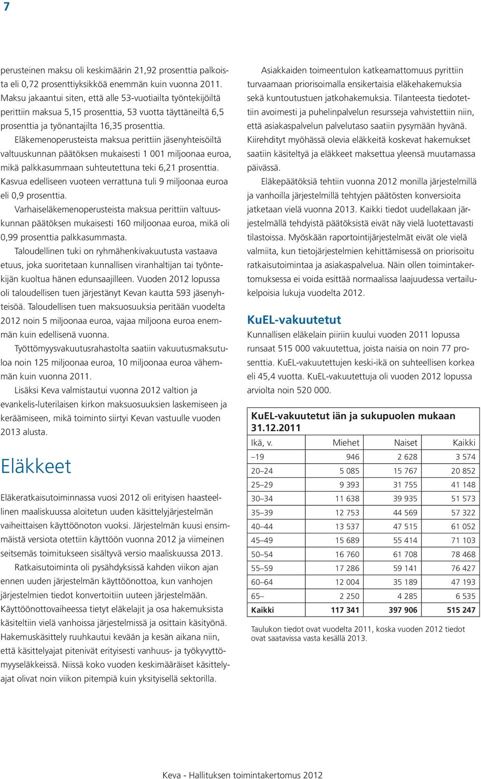 Eläkemenoperusteista maksua perittiin jäsenyhteisöiltä valtuuskunnan päätöksen mukaisesti 1 001 miljoonaa euroa, mikä palkkasummaan suhteutettuna teki 6,21 prosenttia.