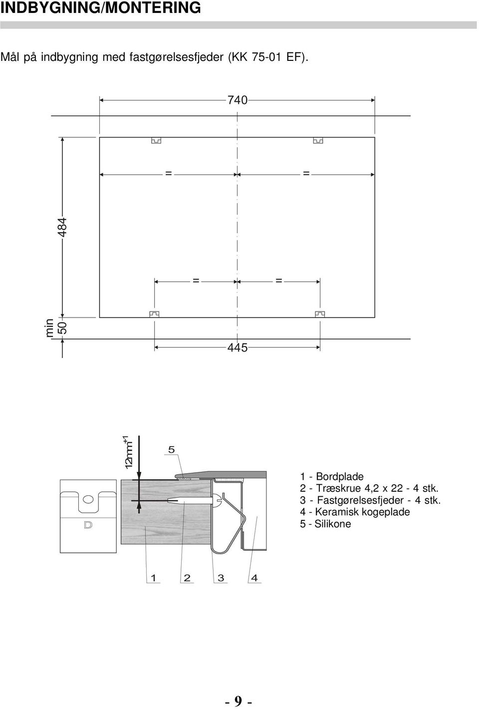 740 = = 484 = = min 50 445 12mm +1 5 1 - Bordplade 2 -