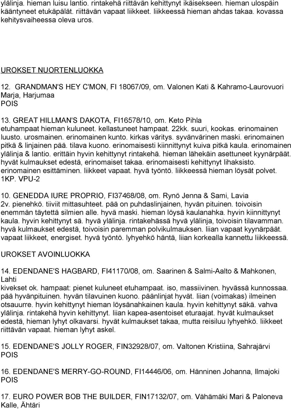 Keto Pihla etuhampaat hieman kuluneet. kellastuneet hampaat. 22kk. suuri, kookas. erinomainen luusto. urosmainen. erinomainen kunto. kirkas väritys. syvänvärinen maski.