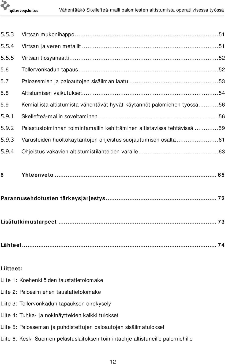 .. 59 Varusteiden huoltokäytäntöjen ohjeistus suojautumisen osalta... 61 Ohjeistus vakavien altistumistilanteiden varalle... 63 6 Yhteenveto... 65 Parannusehdotusten tärkeysjärjestys.