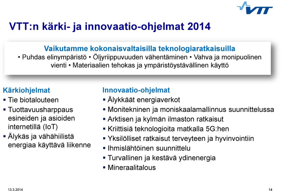 Älykäs ja vähähiilistä energiaa käyttävä liikenne Innovaatio-ohjelmat Älykkäät energiaverkot Monitekninen ja moniskaalamallinnus suunnittelussa Arktisen ja kylmän ilmaston