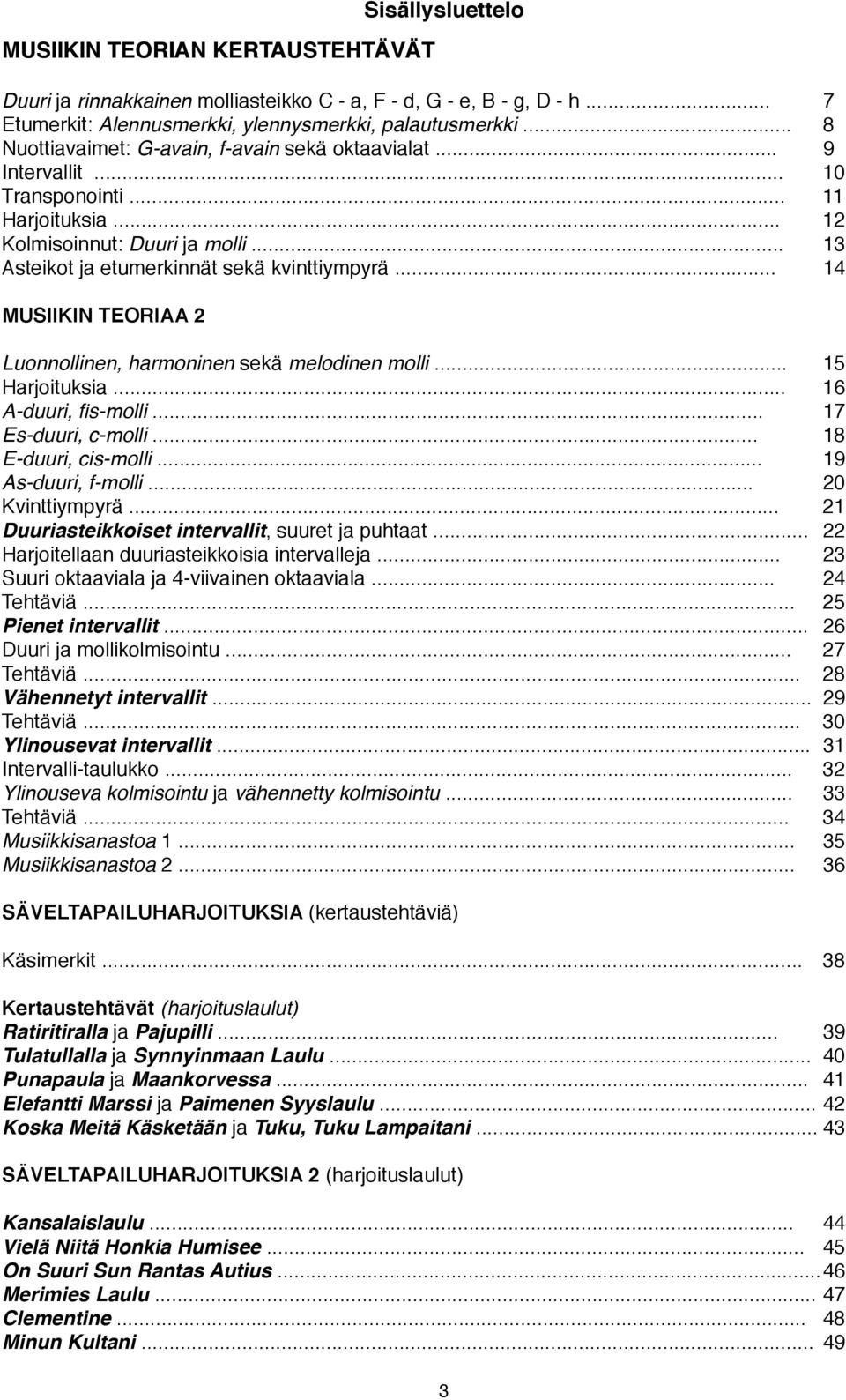 ..! 1 MUSIIKIN TEORI Sisällysluettelo Luonnollinen, harmoninen sekä melodinen molli...! 1 Haroituksia...! 1 duuri, fismolli...! 17 Esduuri, cmolli...! 1 Eduuri, cismolli...! 19 sduuri, fmolli.