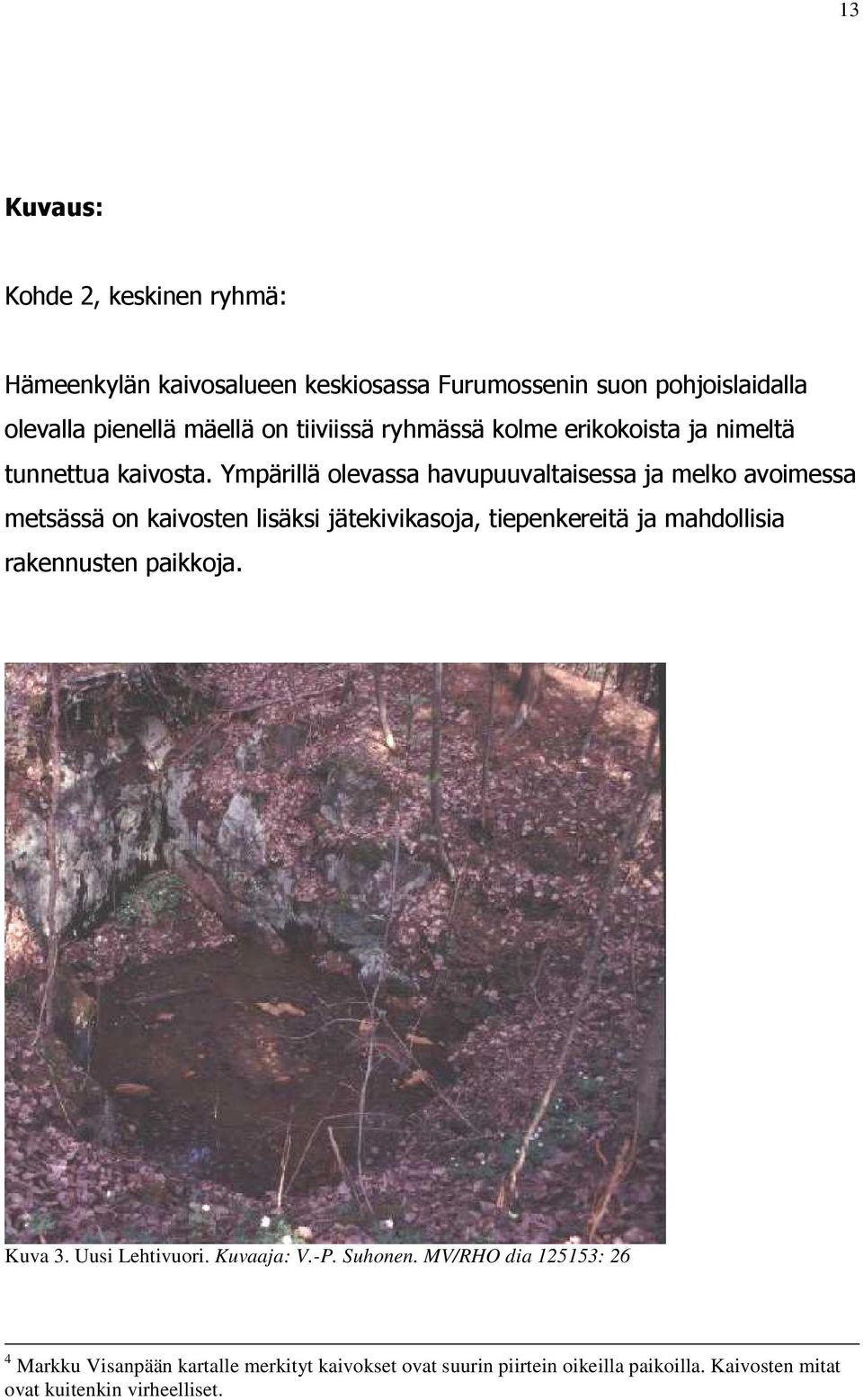 Ympärillä olevassa havupuuvaltaisessa ja melko avoimessa metsässä on kaivosten lisäksi jätekivikasoja, tiepenkereitä ja mahdollisia