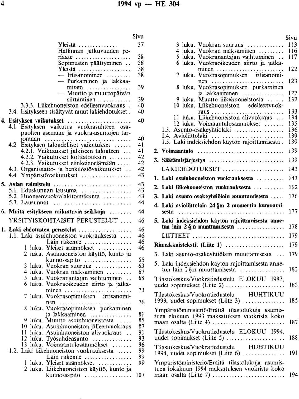 Esitykseen sisältyvät muut lakiehdotukset. 40 40 4. Esityksen vaikutukset....................... 40 4.1. Esityksen vaikutus vuokrasuhteen osapuolten asemaan ja vuokra-asuntojen tarjontaan............................... 4.2.