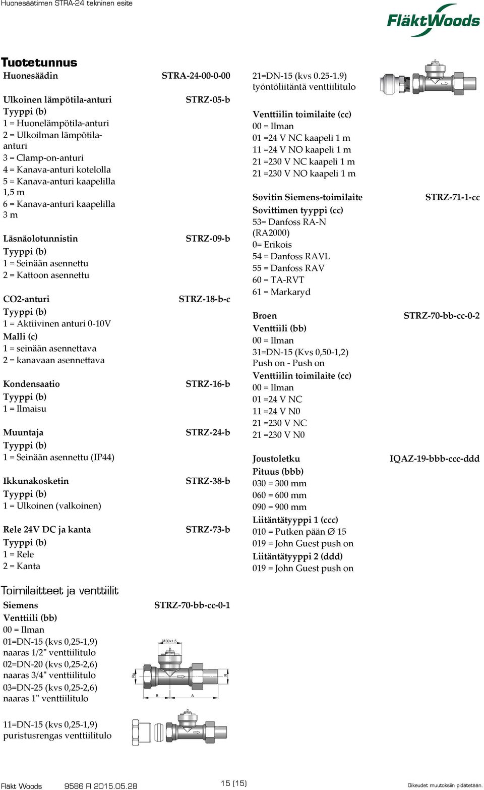 9) työntöliitäntä venttiilitulo Venttiilin toimilaite (cc) 00 = Ilman 01 =24 V NC kaapeli 1 m 11 =24 V NO kaapeli 1 m 21 =230 V NC kaapeli 1 m 21 =230 V NO kaapeli 1 m CO2-anturi Tyyppi (b) 1 =