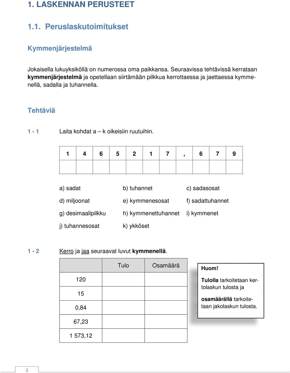 Tehtäviä 1-1 Laita kohdat a k oikeisiin ruutuihin.