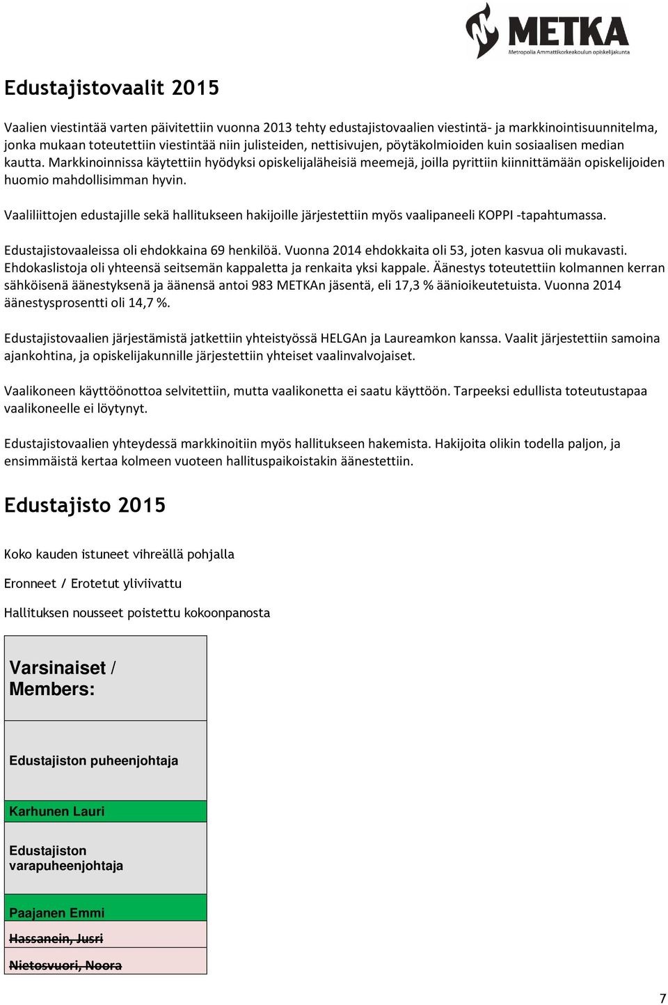 Vaaliliittojen edustajille sekä hallitukseen hakijoille järjestettiin myös vaalipaneeli KOPPI -tapahtumassa. Edustajistovaaleissa oli ehdokkaina 69 henkilöä.