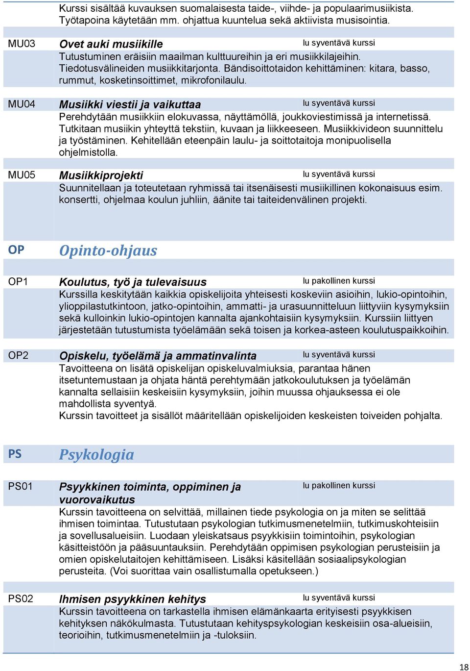 Bändisoittotaidon kehittäminen: kitara, basso, rummut, kosketinsoittimet, mikrofonilaulu.