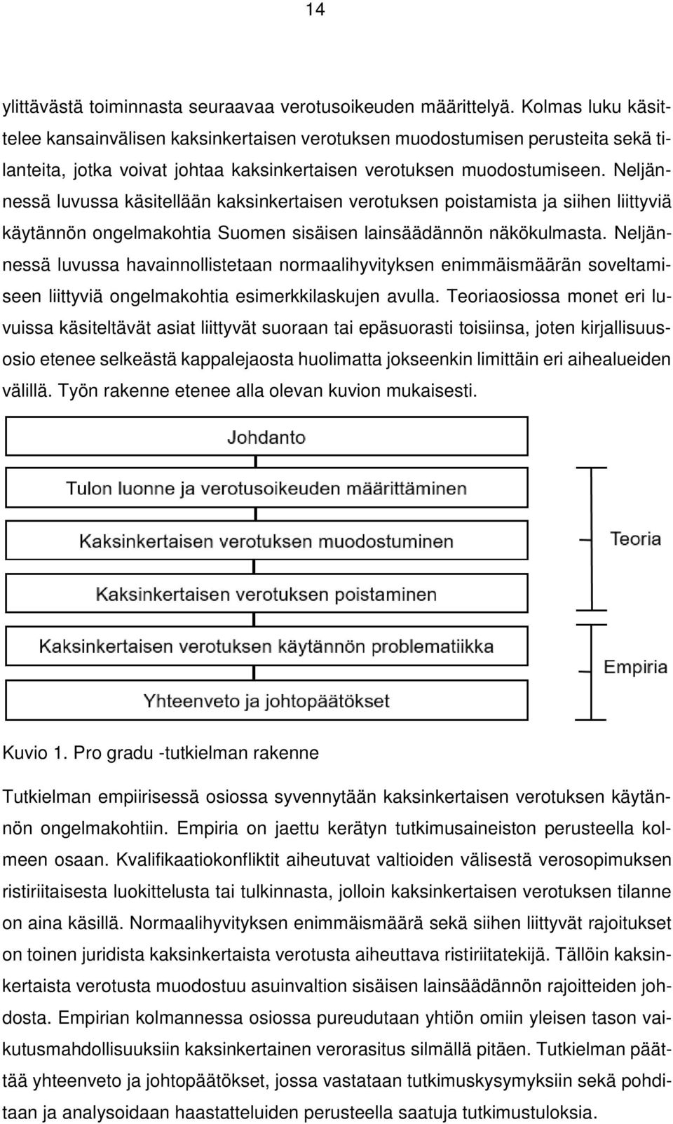 Neljännessä luvussa käsitellään kaksinkertaisen verotuksen poistamista ja siihen liittyviä käytännön ongelmakohtia Suomen sisäisen lainsäädännön näkökulmasta.