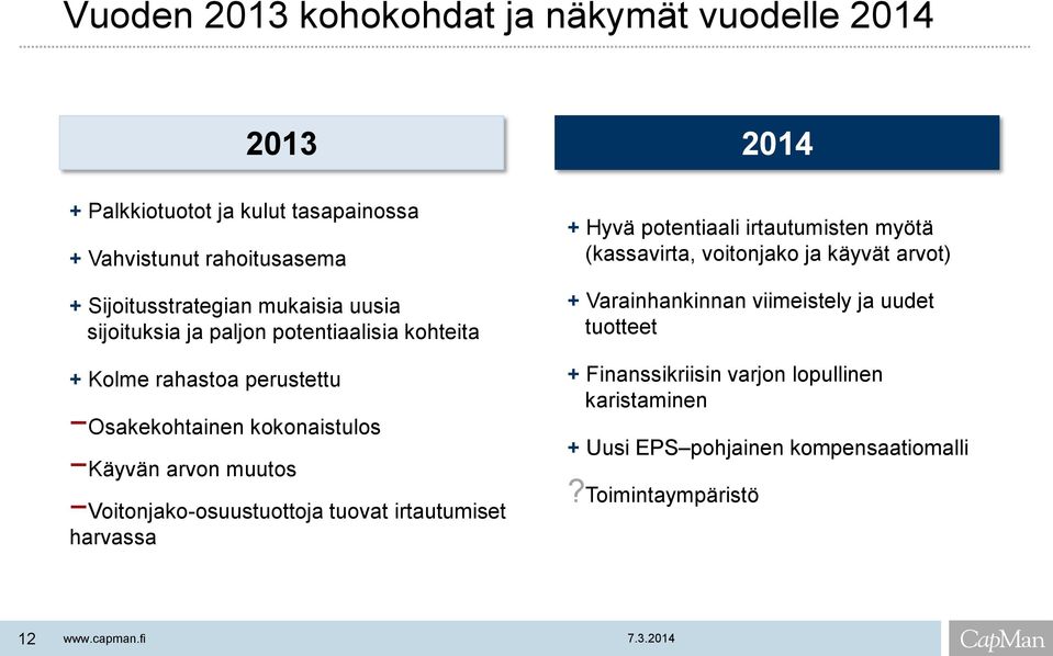 Voitonjako-osuustuottoja tuovat irtautumiset harvassa + Hyvä potentiaali irtautumisten myötä (kassavirta, voitonjako ja käyvät arvot) +