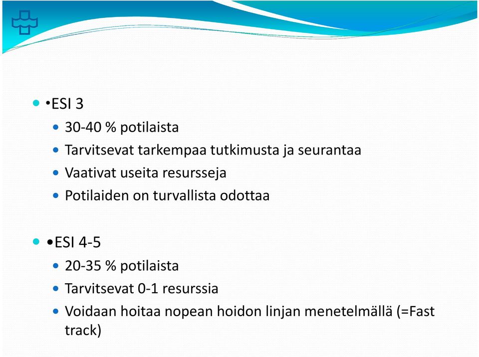 turvallista odottaa ESI 4-5 20-35 % potilaista Tarvitsevat