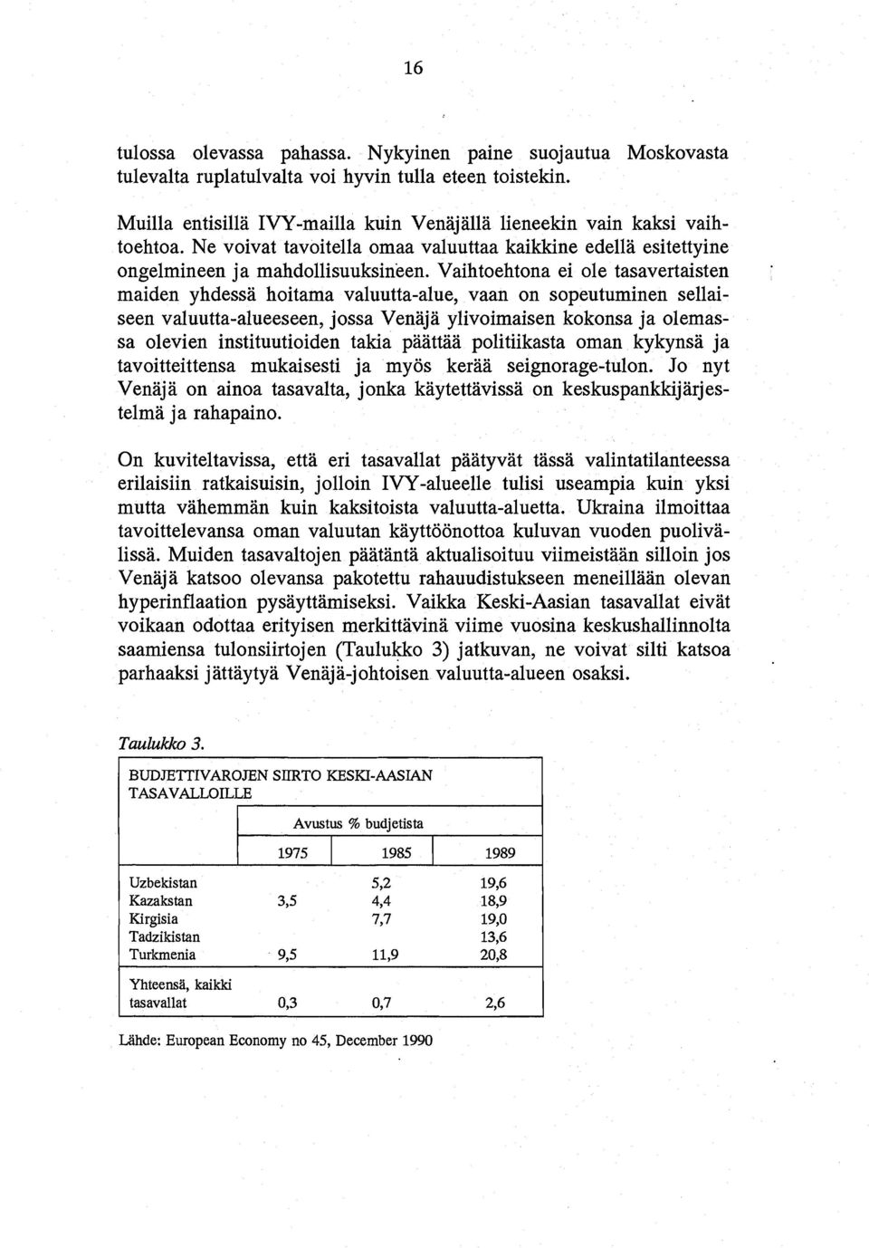 Vaihtoehtona ei ole tasavertaisten maiden yhdessa hoitama valuutta-alue, vaan on sopeutuminen seliaiseen valuutta-alueeseen, jossa Venaja ylivoimaisen kokonsa ja olemassa olevien instituutioiden