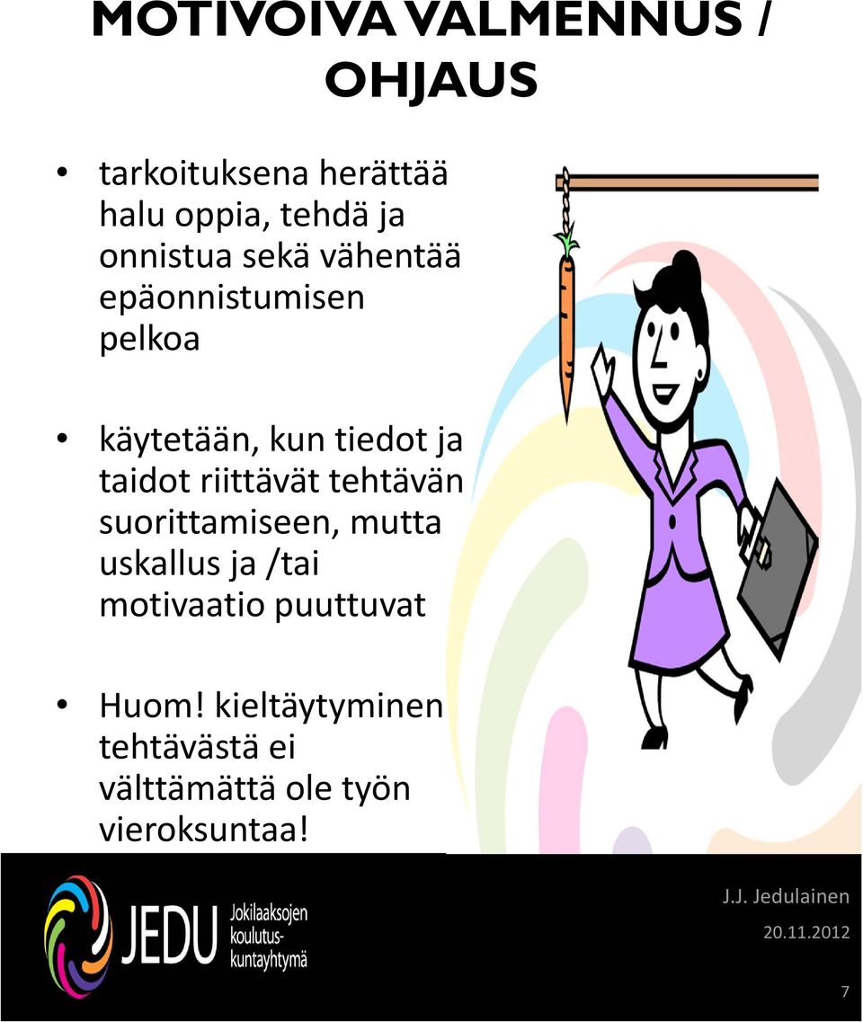 taidot riittävät tehtävän suorittamiseen, mutta uskallus ja /tai motivaatio