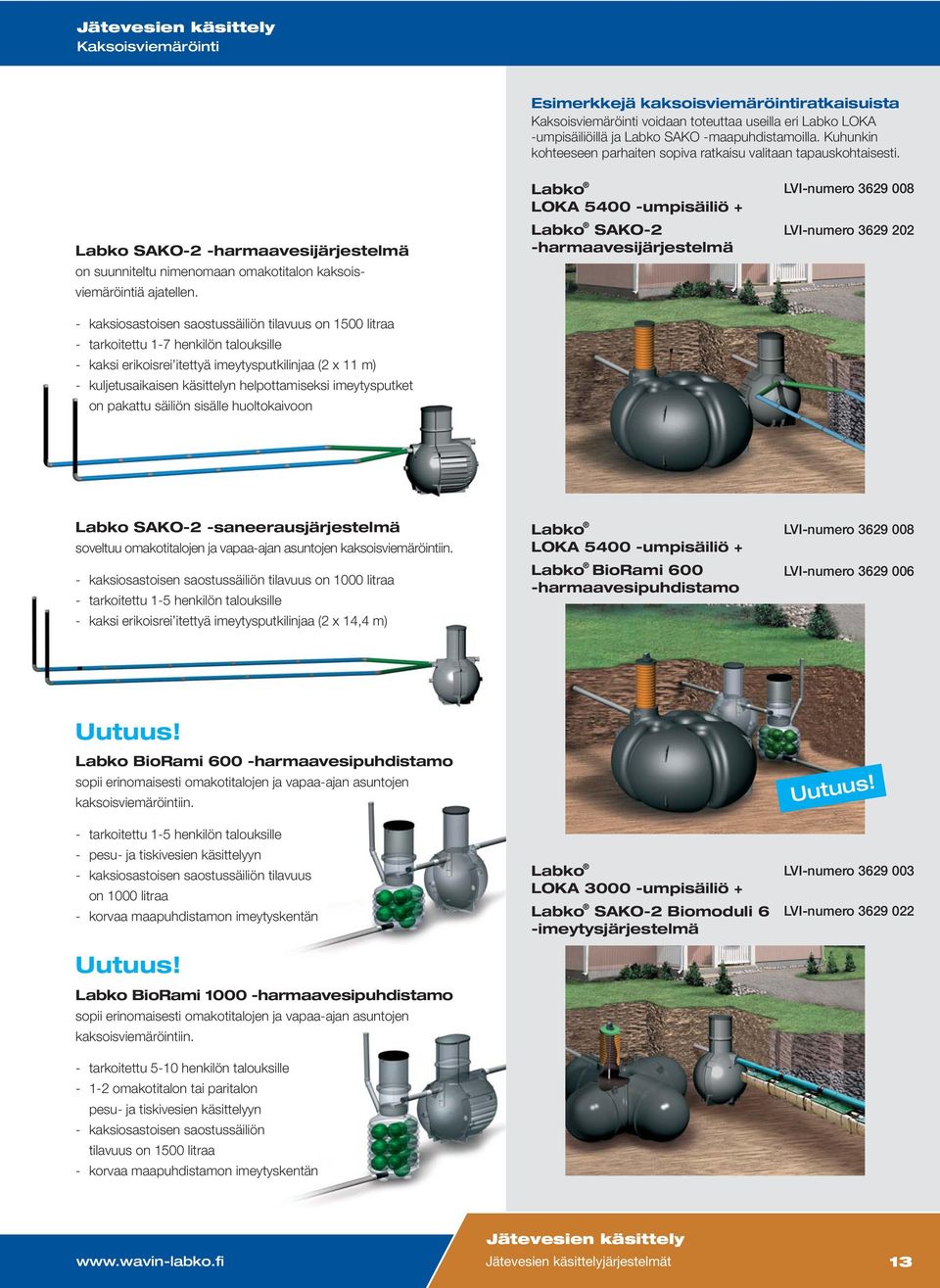 - kaksiosastoisen saostussäiliön tilavuus on 1500 litraa - tarkoitettu 1-7 henkilön talouksille - kaksi erikoisrei itettyä imeytysputkilinjaa (2 x 11 m) - kuljetusaikaisen käsittelyn helpottamiseksi