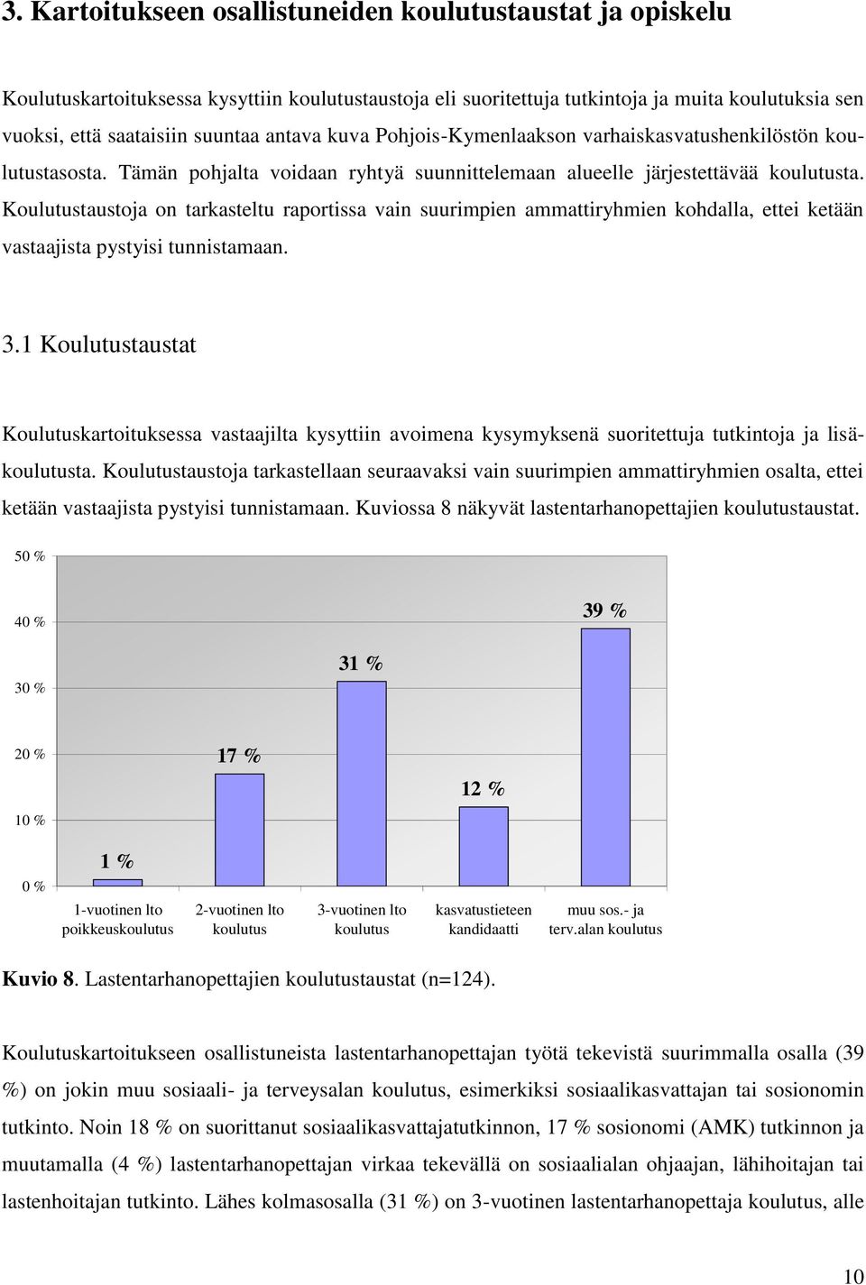 Koulutustaustoja on tarkasteltu raportissa vain suurimpien ammattiryhmien kohdalla, ettei ketään vastaajista pystyisi tunnistamaan. 3.