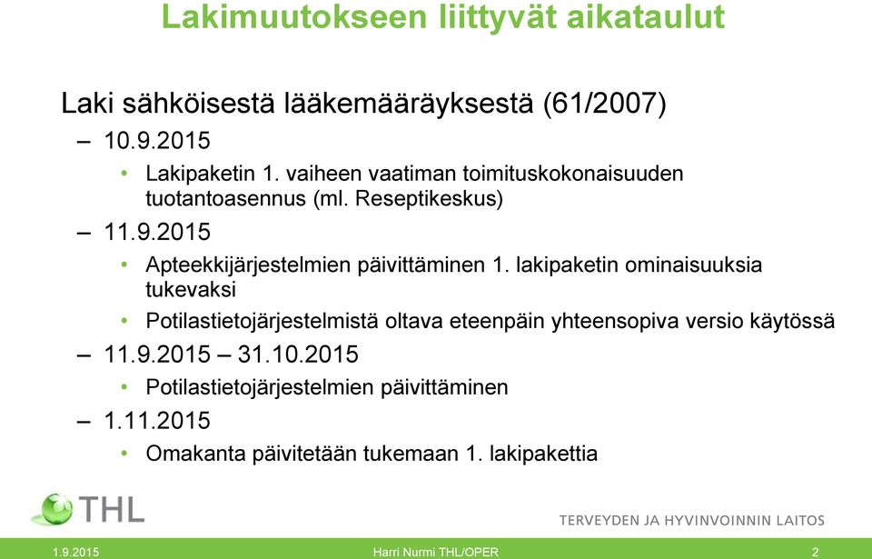 2015 Apteekkijärjestelmien päivittäminen 1.