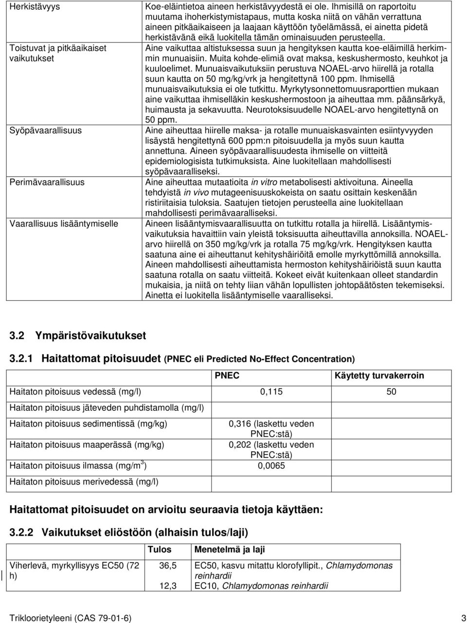 ominaisuuden perusteella. Aine vaikuttaa altistuksessa suun ja hengityksen kautta koe-eläimillä herkimmin munuaisiin. Muita kohde-elimiä ovat maksa, keskushermosto, keuhkot ja kuuloelimet.