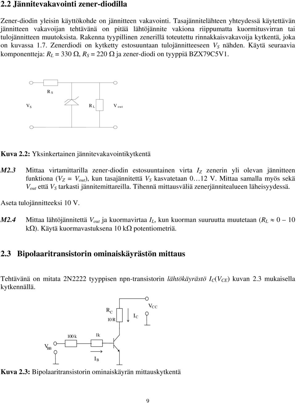 akenna tyypillinen zenerillä toteutettu rinnakkaisvakavoija kytkentä, joka on kuvassa 1.7. Zenerdiodi on kytketty estosuuntaan tulojännitteeseen V S nähden.