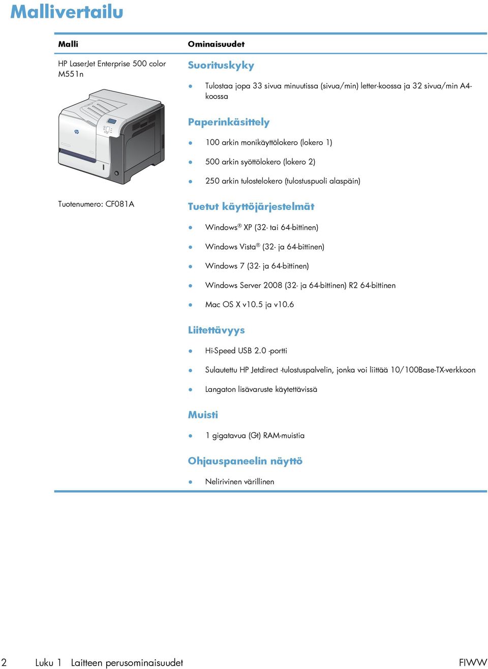 Vista (32- ja 64-bittinen) Windows 7 (32- ja 64-bittinen) Windows Server 2008 (32- ja 64-bittinen) R2 64-bittinen Mac OS X v10.5 ja v10.6 Liitettävyys Hi-Speed USB 2.