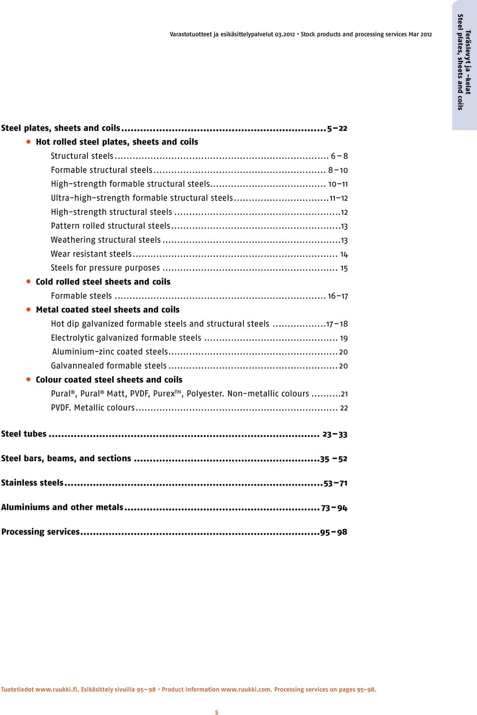 ..13 Weathering structural steels...13 Wear resistant steels... 14 Steels for pressure purposes... 15 Cold rolled steel sheets and coils Formable steels.