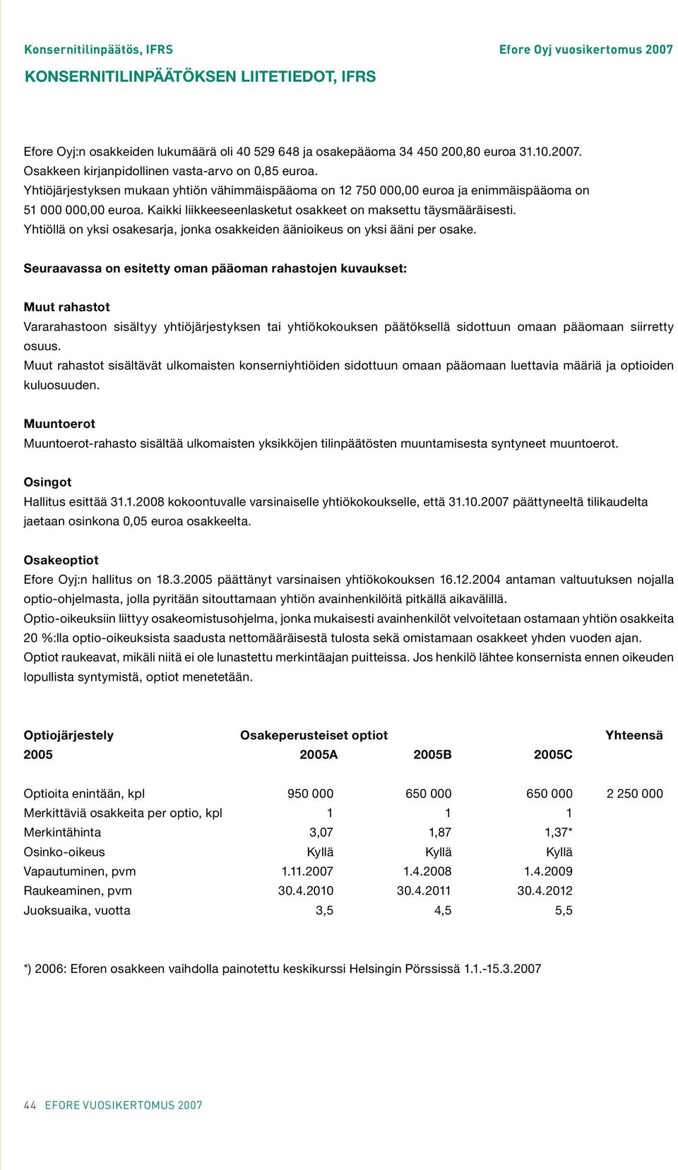 Yhtiöllä on yksi osakesarja, jonka osakkeiden äänioikeus on yksi ääni per osake.