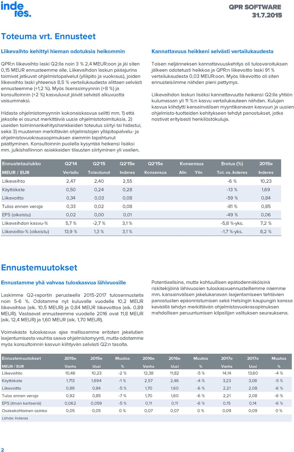 Myös lisenssimyynnin (+8 %) ja konsultoinnin (+ %) kasvuluvut jäivät selvästi alkuvuotta vaisummaksi. Hidasta ohjelmistomyynnin kokonaiskasvua selitti mm.