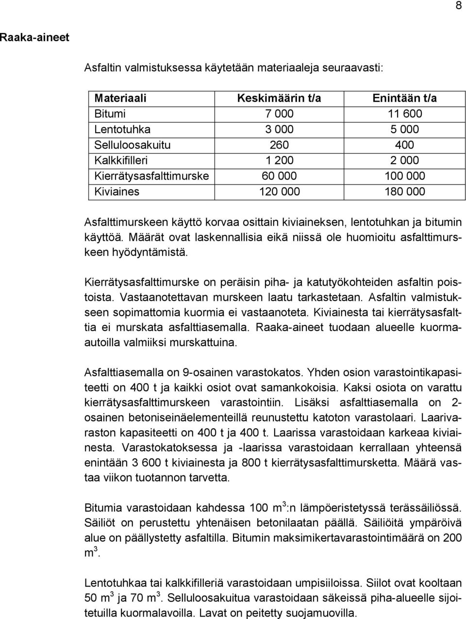 Määrät ovat laskennallisia eikä niissä ole huomioitu asfalttimurskeen hyödyntämistä. Kierrätysasfalttimurske on peräisin piha- ja katutyökohteiden asfaltin poistoista.