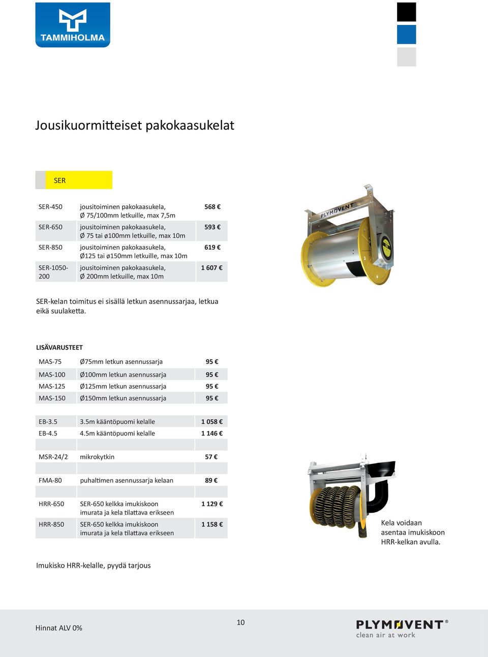 eikä suulaketta. LISÄVARUSTEET MAS-75 Ø75mm letkun asennussarja 95 MAS-100 Ø100mm letkun asennussarja 95 MAS-125 Ø125mm letkun asennussarja 95 MAS-150 Ø150mm letkun asennussarja 95 EB-3.5 3.