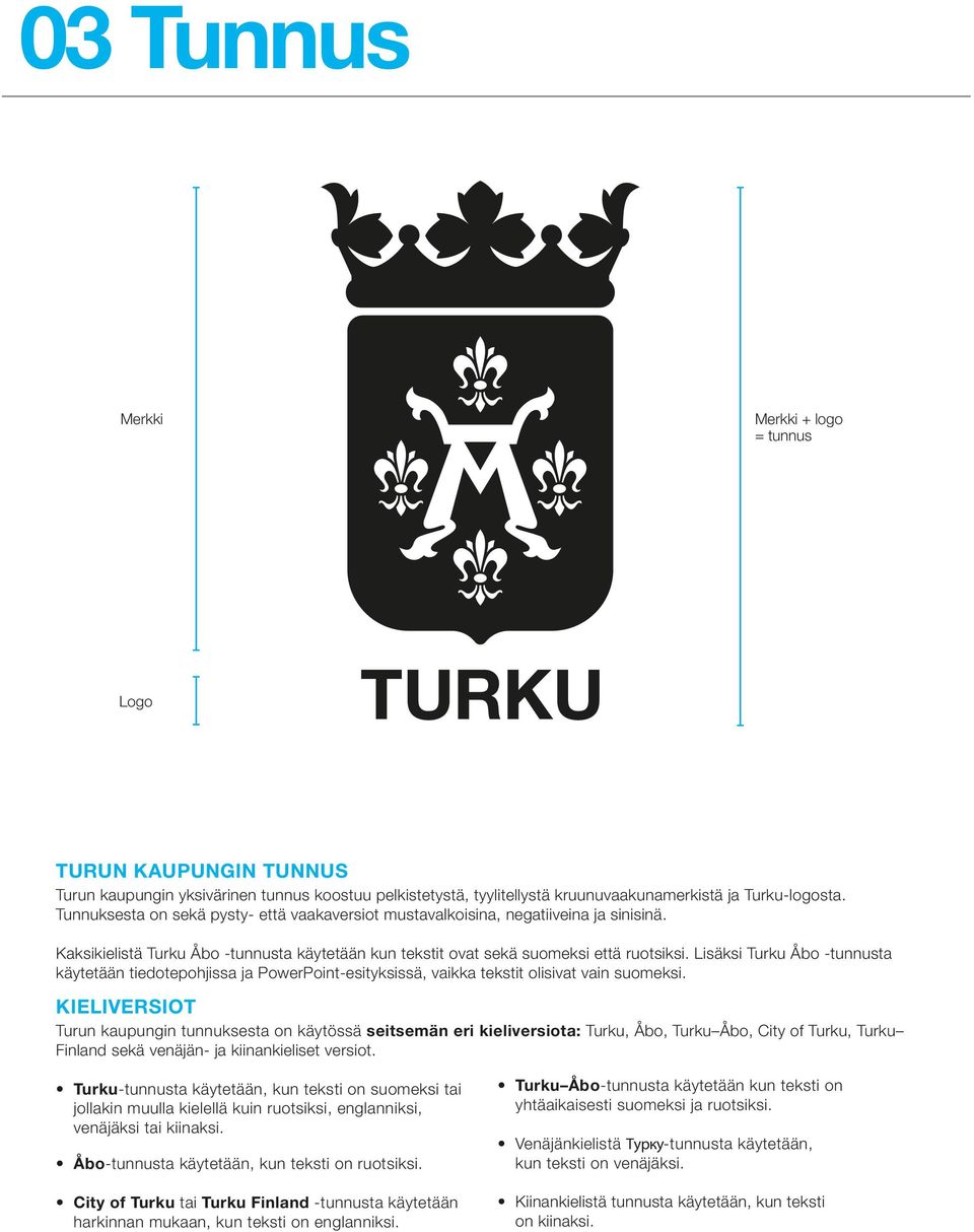 Lisäksi Turku Åbo -tunnusta käytetään tiedotepohjissa ja PowerPoint-esityksissä, vaikka tekstit olisivat vain suomeksi.
